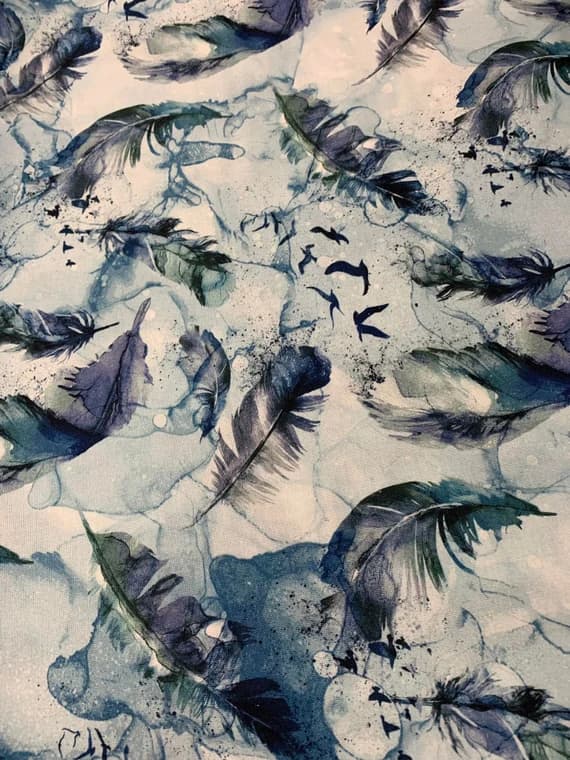 blue cotton fabric - Soar Moody Blue Dark Feathers - by Deborah Edwards for Northcott Cotton Fabric