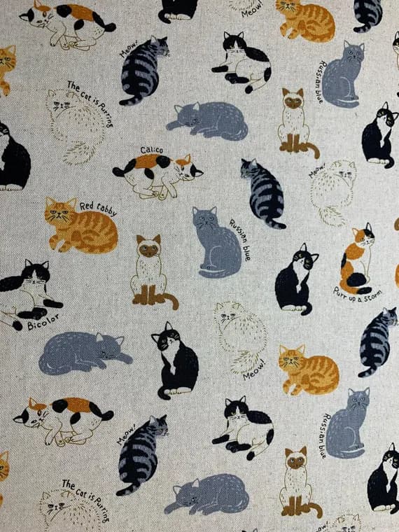 cotton fabric - Types of Cats - Cosmo Japan Cotton/Linen Fabric