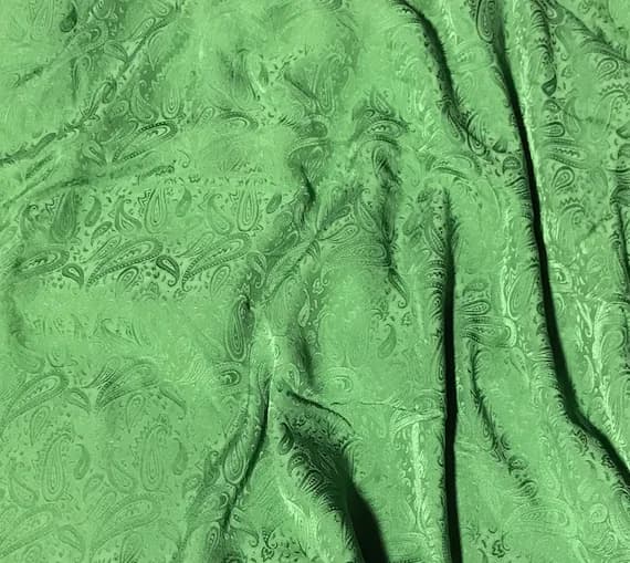 green silk fabric - Hand Dyed Moss Green PAISLEY - Silk Jacquard Fabric