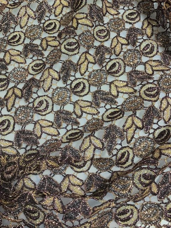 gold lace - Purple & Gold Roses - Schiffli Lace Fabric