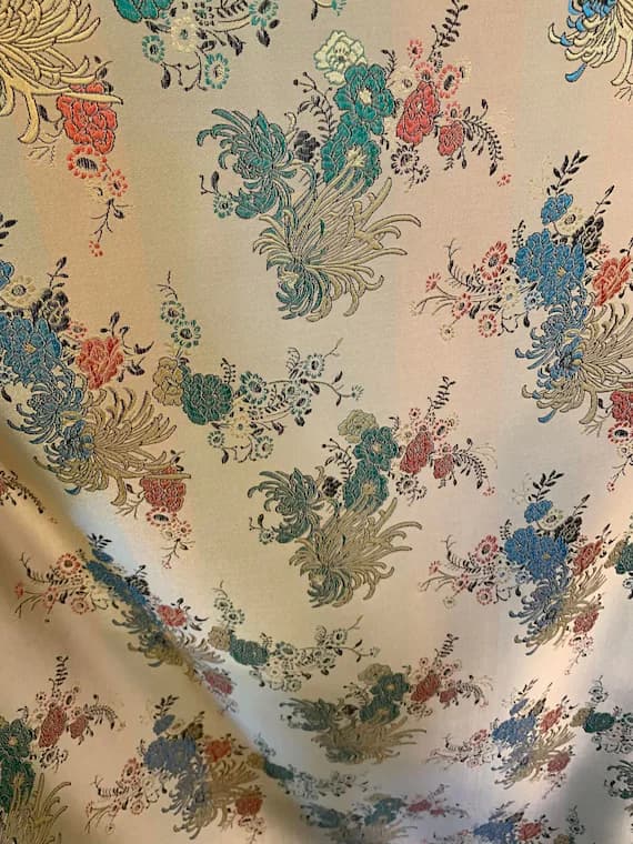 gold brocade fabric - Gold Mums Floral - Faux Silk Brocade Jacquard Fabric