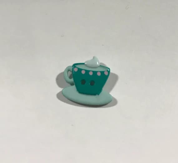 teal none - Teal Green Teacup & Saucer Plastic Button 20mm/ 13/16" - Dill Buttons Brand (Set of 2)