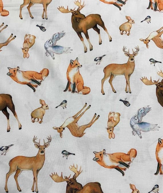 white cotton fabric - Animal Toss White Multi - Christmas Woodland - By Kathryn Christensen for Northcott Studio Fabrics