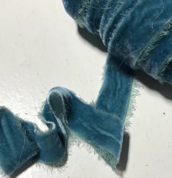 blue none - Hand Dyed Victorian Blue Silk Velvet Ribbon ( 4 Widths to choose from)