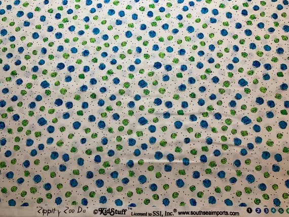 green cotton fabric - Blue & Green Dots Zippitty Zoo Da Cotton Fabric Vintage 90's OOP by SSI