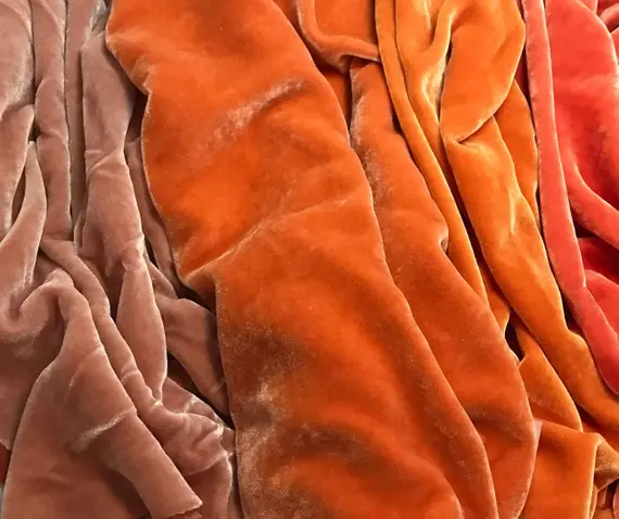 orange velvet fabric - Muted Orange Sample Set - Hand Dyed Silk Velvet Fabric - 1/4 Yard x 45" Each