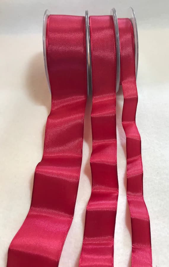 red none - Cherry Red Wired Taffeta Ribbon - Made in France (3 Widths to choose from)