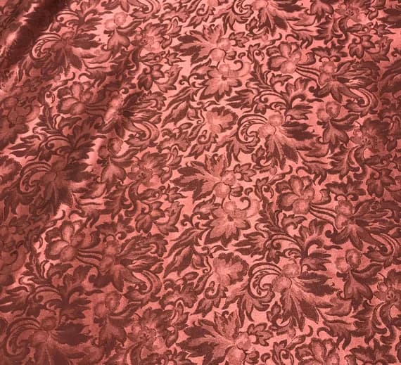 pink silk fabric - Antique Pink Baroque Scroll - Silk Jacquard Fabric
