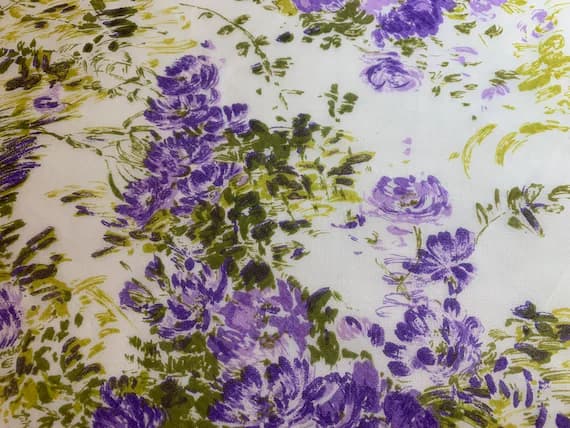 olive chiffon fabric - 1/2 yard increments Purple & Olive Floral Printed Vintage Silk Chiffon Fabric