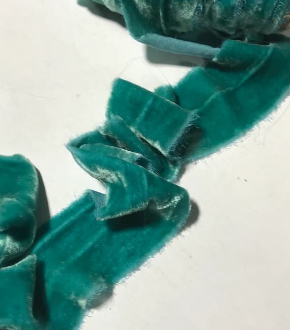 teal none - Hand Dyed Teal Green Silk Velvet Ribbon ( 4 Widths to choose from)