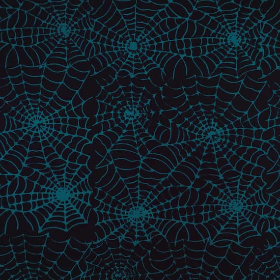 teal cotton fabric - Teal Cobwebs on Black - Star Glaze - Batik by Mirah Cotton Fabric