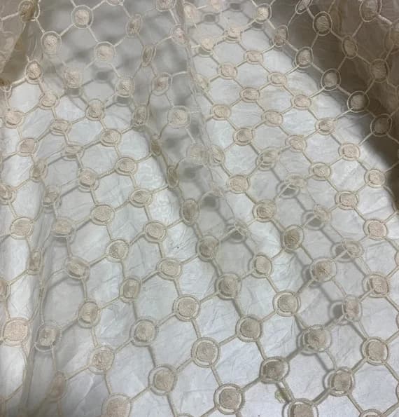lace - Ecru Dots Check Embroidered Organza Fabric