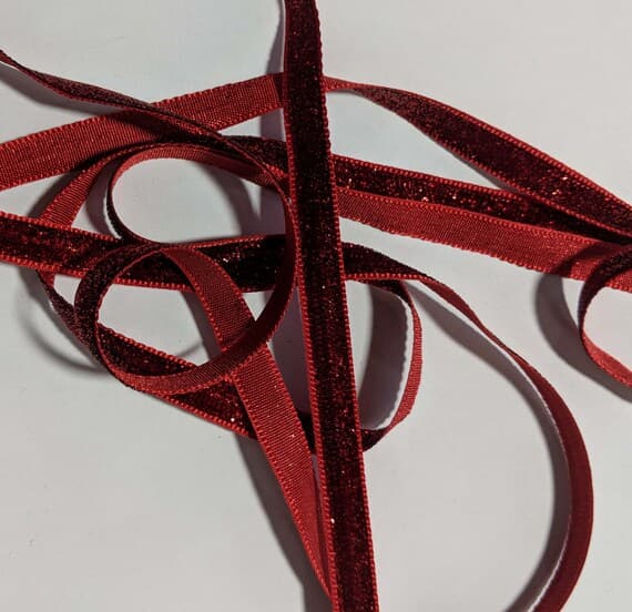 red none - French VELVET Ribbon Lurex Metallic RED by the yard 10mm 3/8 inch