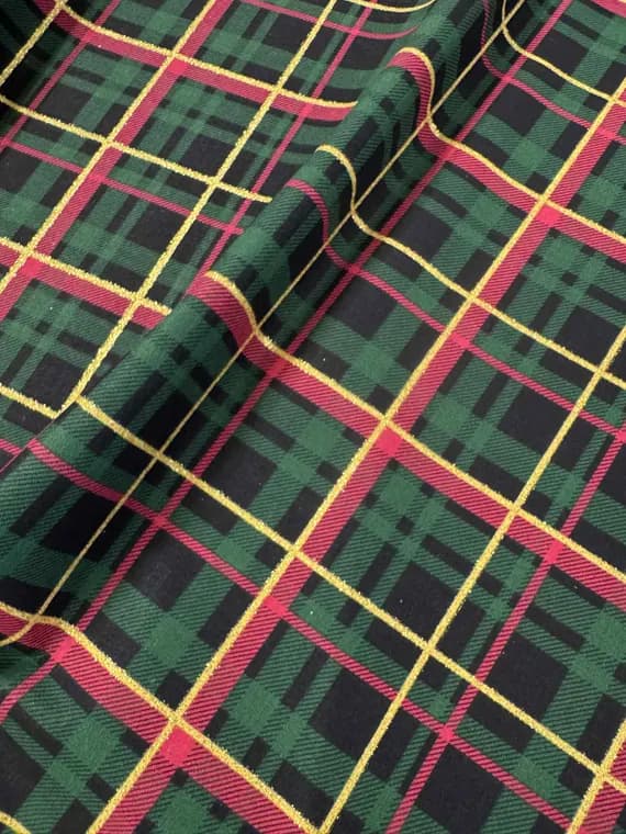 gold cotton fabric - Glitter Christmas Plaid by Fabric Traditions Red Green & Gold 100% Cotton Fabric