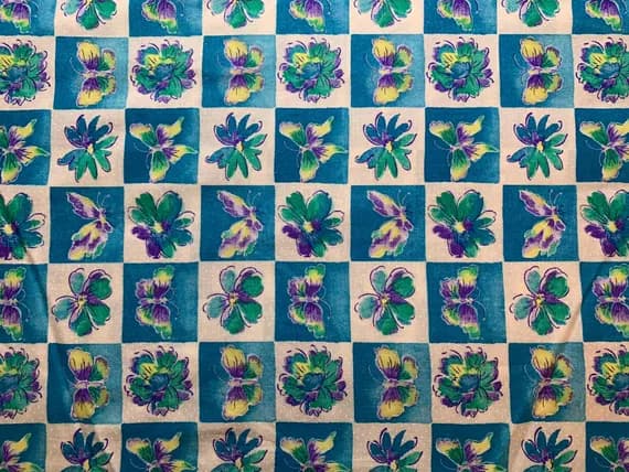 turquoise cotton fabric - Turquoise Flowers & Butterflies Cotton Fabric Vintage 90's OOP Classic Cottons
