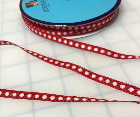 white none - Red & White Polka Dot Ribbon Trim made in France 1/4" wide x 3 yards