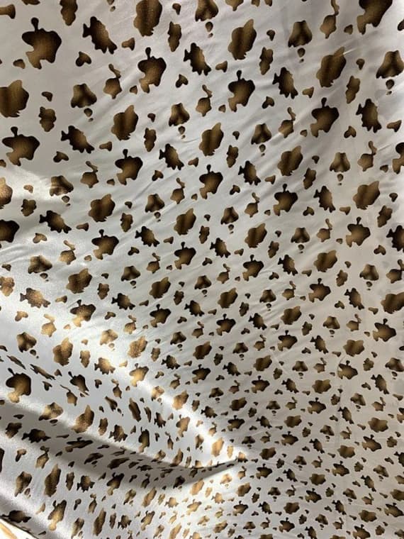 white charmeuse fabric - Brown & White Cow Spots - Faux Silk Charmeuse Satin Fabric