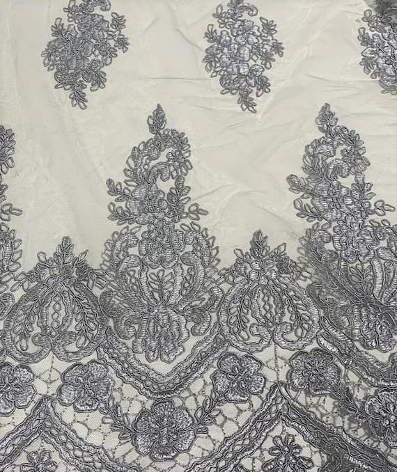 silver lace - Silver Floral Embroidered Tulle Lace Fabric