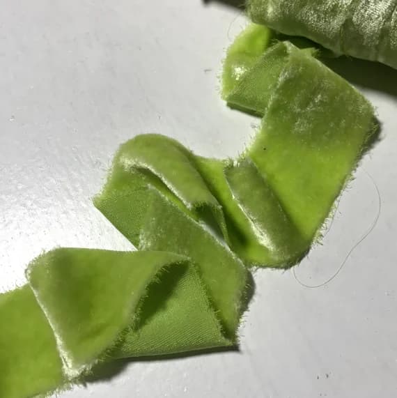 green none - Hand Dyed Spring Green Silk Velvet Ribbon ( 4 Widths to choose from)