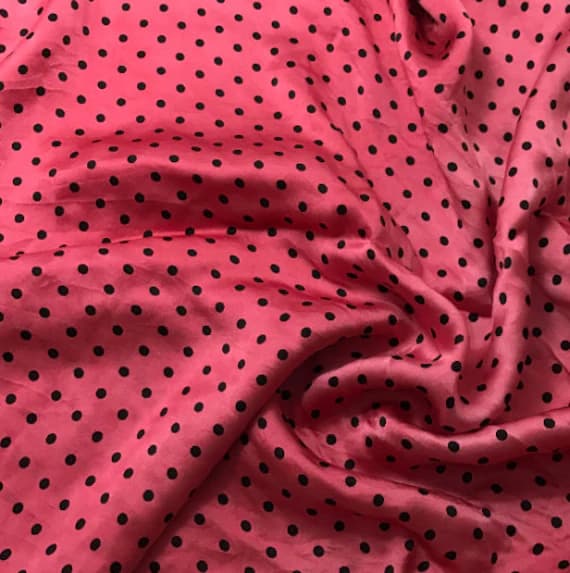 black charmeuse fabric - Hand Dyed Silk CHARMEUSE Fabric Cherry Red & Black Small Polka Dots