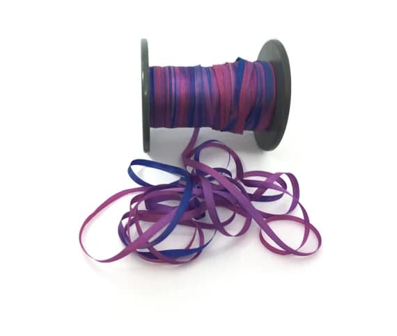 blue none - Hand Dyed Pink & Blue #37 Pure Silk Embroidery Ribbon 4mm 1/8" wide Japan -3 yards-
