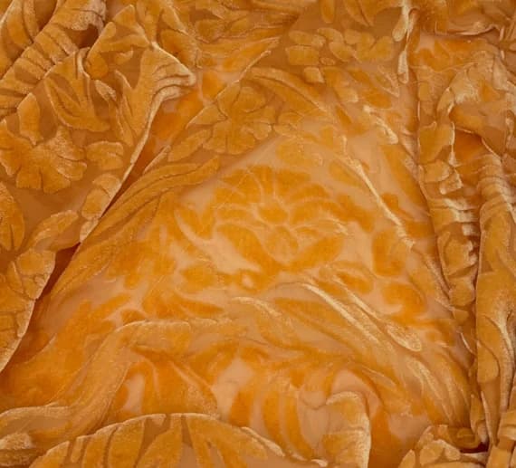 orange velvet fabric - SAFFRON ORANGE Floral Burnout Hand Dyed Silk Velvet Fabric