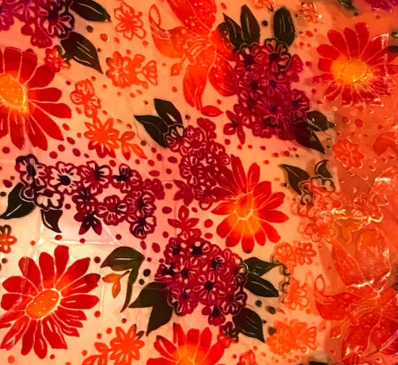 orange velvet fabric - Hand Dyed Bright Orange Floral - Burnout Silk Velvet Fabric