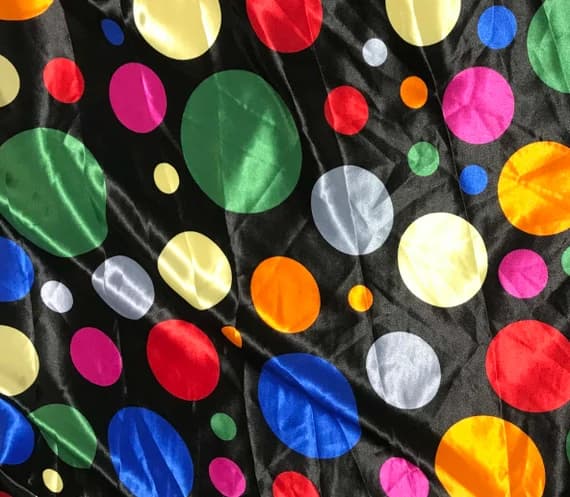 charmeuse fabric - Multi Colored Polka Dots - Faux Silk Charmeuse Satin Fabric
