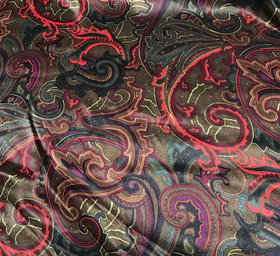 red charmeuse fabric - Brown and Red Paisley - Silk Charmeuse
