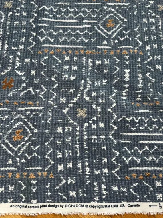 blue cotton fabric - Kalibo Geometric in Denim Blue - Richloom Cotton Canvas Fabric