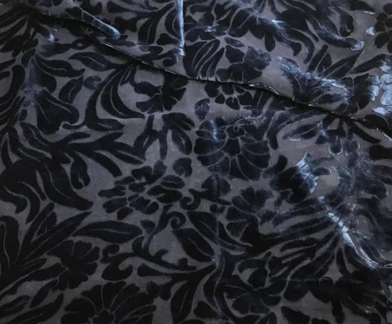 blue velvet fabric - DENIM BLUE Floral Burnout Hand Dyed Silk Velvet Fabric