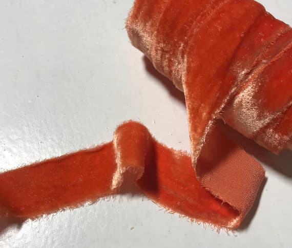 orange none - Hand Dyed Blood Orange Silk Velvet Ribbon ( 4 Widths to choose from)