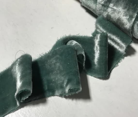 gray none - Hand Dyed Gray Green Silk Velvet Ribbon ( 4 Widths to choose from)