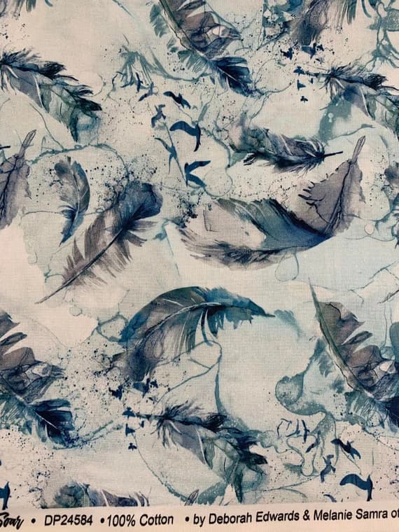 blue cotton fabric - Soar Moody Blue Feathers - by Deborah Edwards for Northcott Cotton Fabric DP24584-41