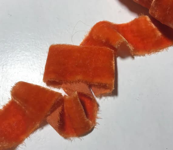 orange none - Hand Dyed Golden Orange Silk Velvet Ribbon ( 4 Widths to choose from)
