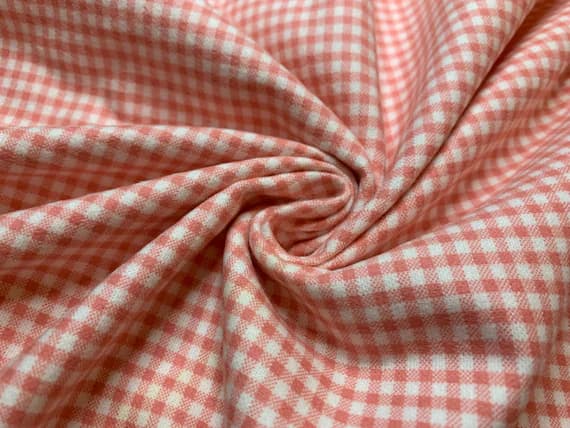 pink cotton fabric - Pink Gingham Cotton Flannel Fabric Vintage 90's OOP