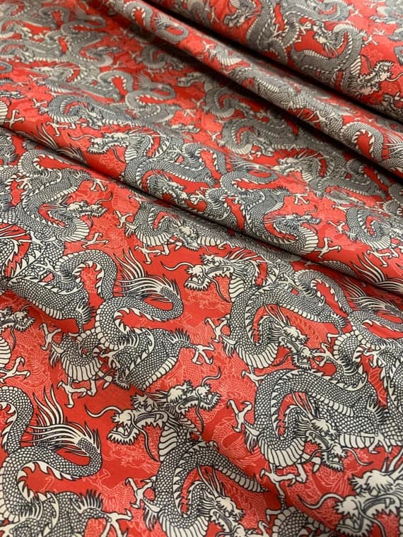 red cotton fabric - Kimonos & Koi - Japanese Dragons Red - Paintbrush Studio Cotton Fabric