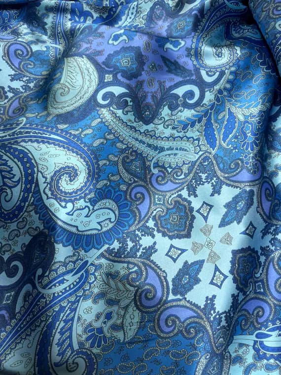 turquoise charmeuse fabric - Blue & Turquoise Paisley - Silk Charmeuse