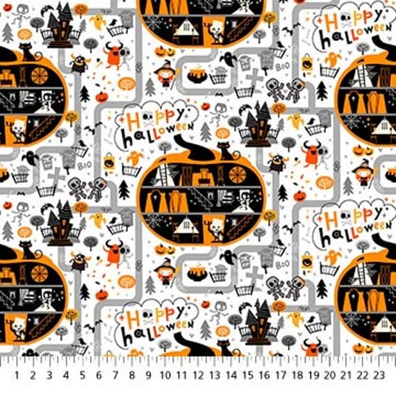 white cotton fabric - Ghost White Halloween Town - Ghoultide Gathering- by Patrick Lose for Northcott Cotton Fabric