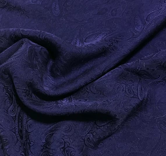 blue silk fabric - Hand Dyed Midnight Blue PAISLEY - Silk Jacquard Fabric
