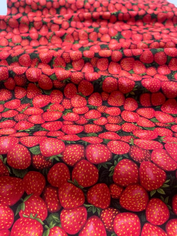 cotton fabric - Strawberries - Farmer John's Garden Party - Paintbrush Studio 100% Cotton Fabric