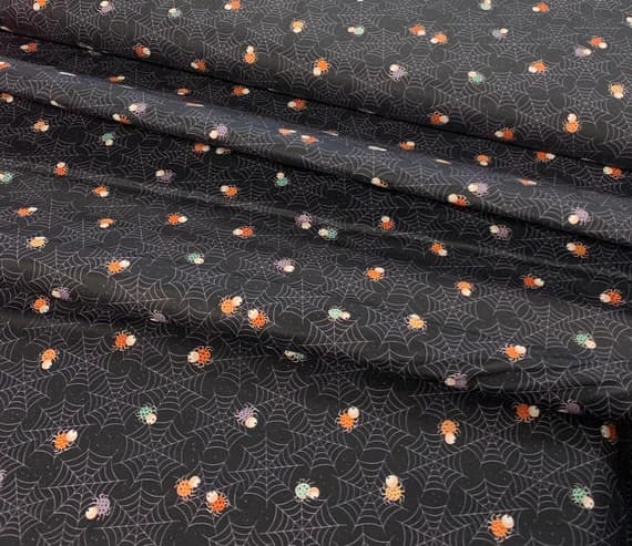 black cotton fabric - Spiders on Black - Starlight Spooks Halloween - Paintbrush Studio Cotton Fabric