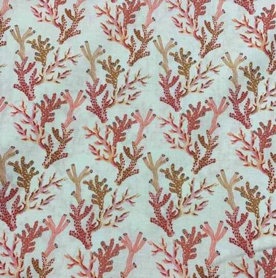 coral cotton fabric - Coral Branches on White - Sea Botanica - by Sarah Gordon for Figo Fabrics 100% Cotton Fabric