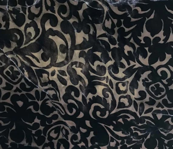 brown velvet fabric - CHOCOLATE BROWN SCROLL - Hand Dyed Burnout Silk Velvet