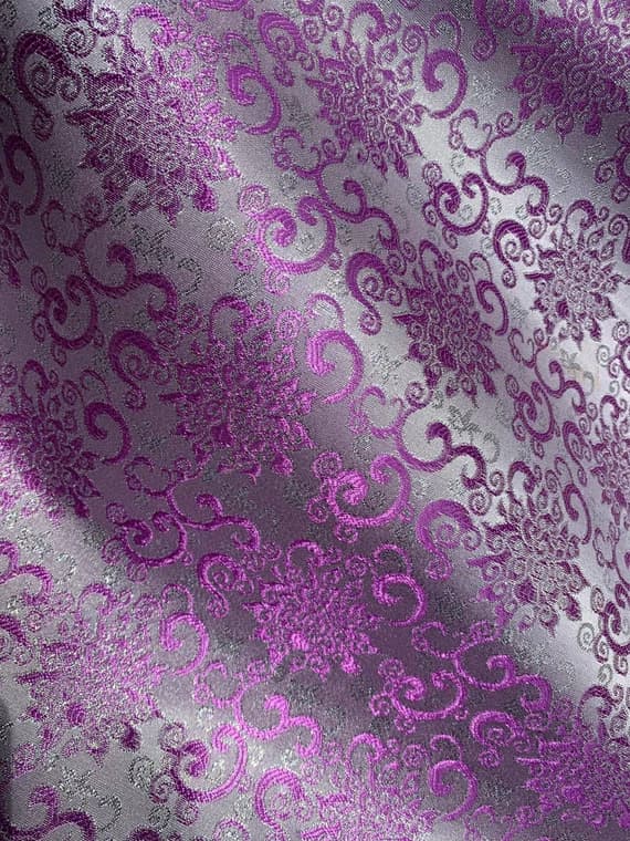 lilac brocade fabric - Lilac & Silver Floral - Faux Silk Brocade Jacquard Fabric