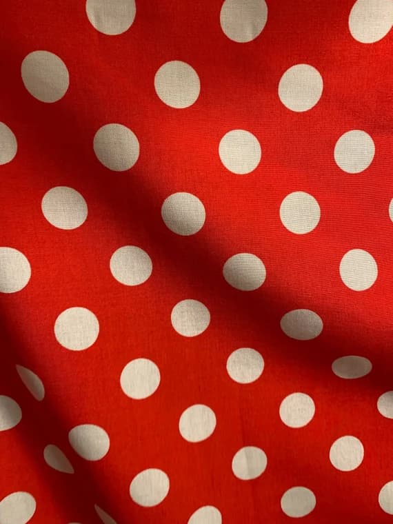 white fabric - Red With White Polka Dots - 100% Rayon Challis Fabric