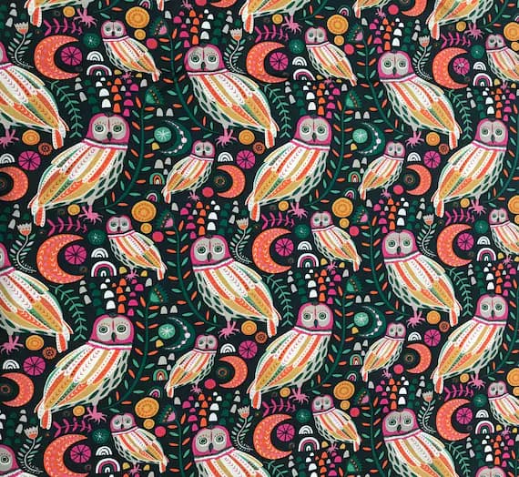cotton fabric - Sova Dayglow Owls - Art Gallery Cotton Fabric