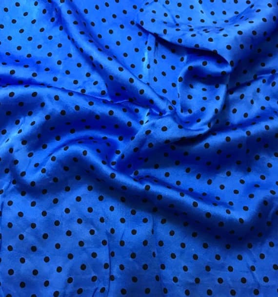 black charmeuse fabric - Hand Dyed Silk CHARMEUSE Fabric Cornflower Blue & Black Small Polka Dots
