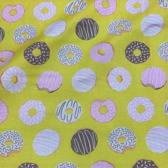 yellow cotton fabric - Donuts on Yellow - American Road Trip - by Jacqueline Colley for Figo Fabrics 100% Cotton Fabric