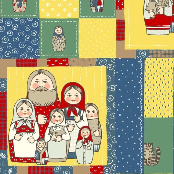 cotton fabric - Matryoshka Squares - Quilt Gate Japanese Cotton Fabric